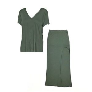 Authentic Helmut Lang Jersey Kinetic U Neck Tee and Front Slit Skirt Set